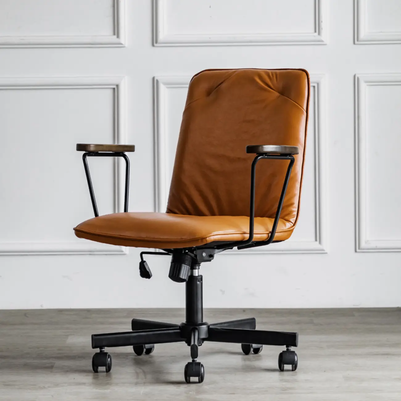Elegant Grey Leather Metal Swivel Office Chair with Casters