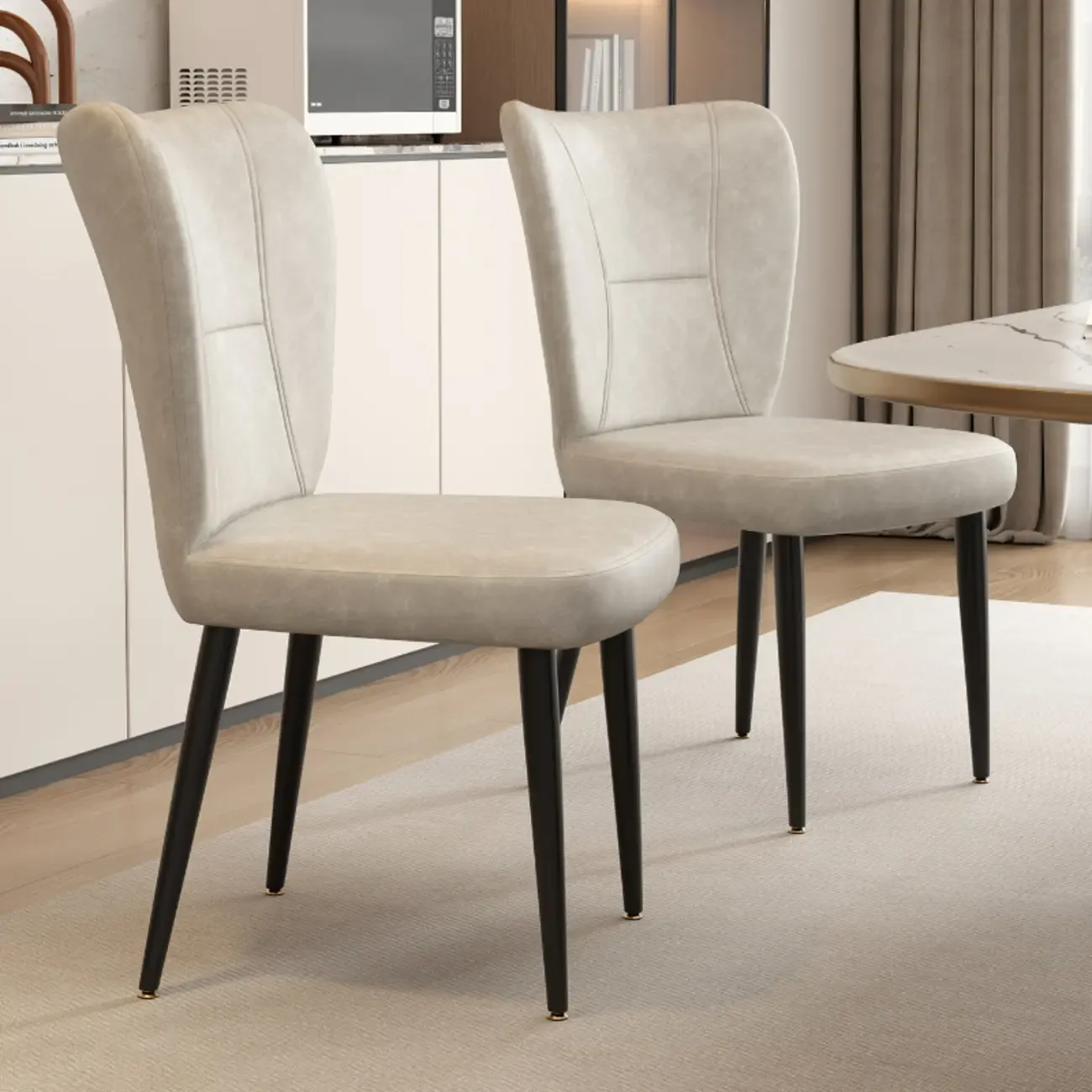 Minimalist High Back Cow Leather Armless Dining Chairs