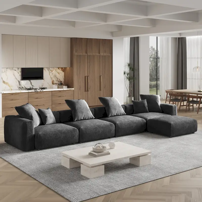 180 Leathaire Upholstered Sofa Modular Sectional Sofa with Ottoman