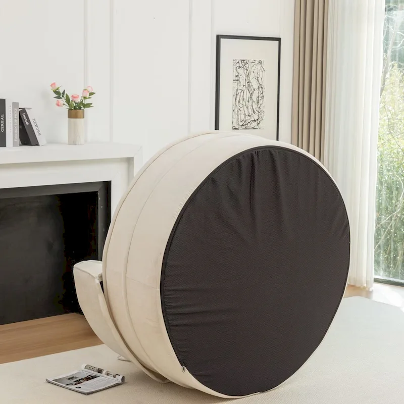 Modern Round Barrel Accent Chair with Ottoman - Velvet Lounge Sofa