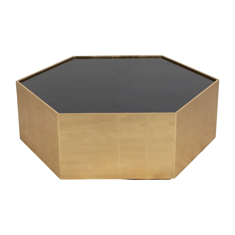 Sagebrook Home Glam Modern Wood Gold Hexagon Glass Top Coffee Table - 48 x 42 x 16
