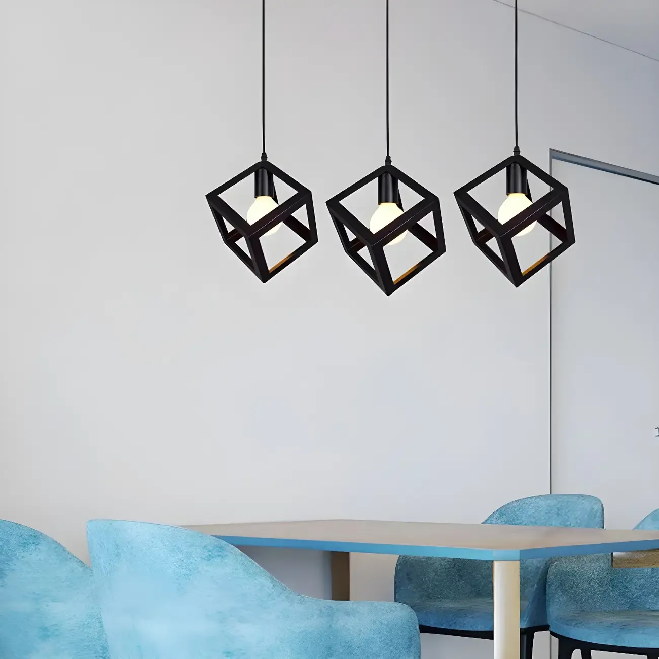 Industrial Black Metal Geometric Island Pendant Light for Kitchen