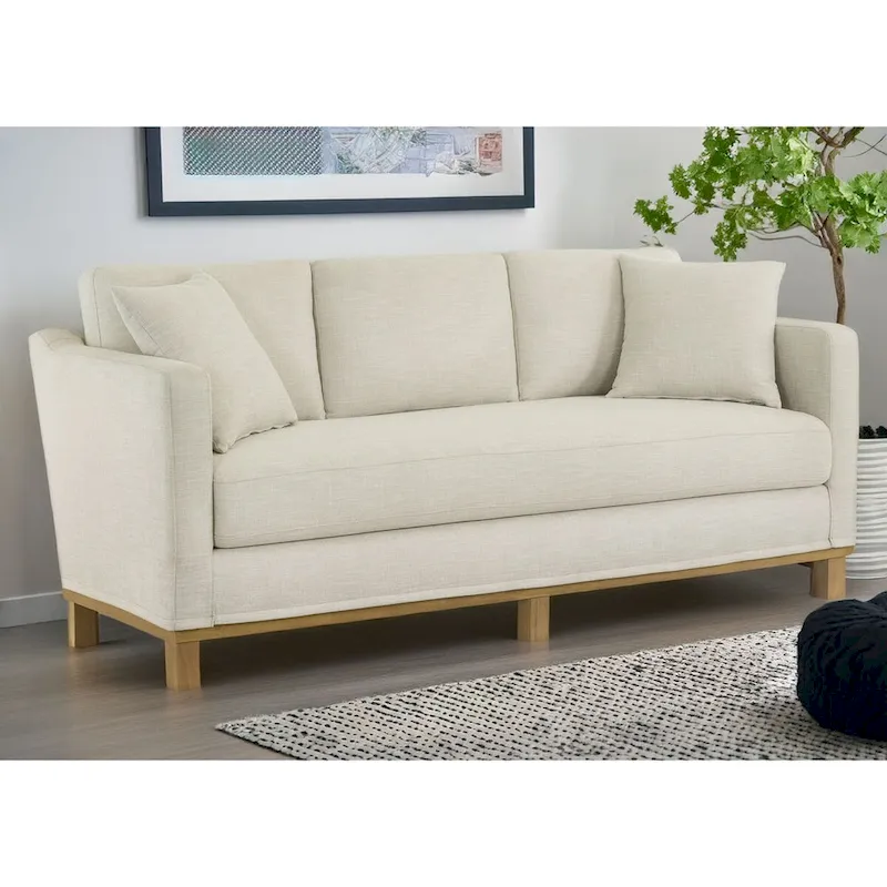 Brookside Jolene 3-Seater Upholstered Sofa with Wood Base and Throw Pillows