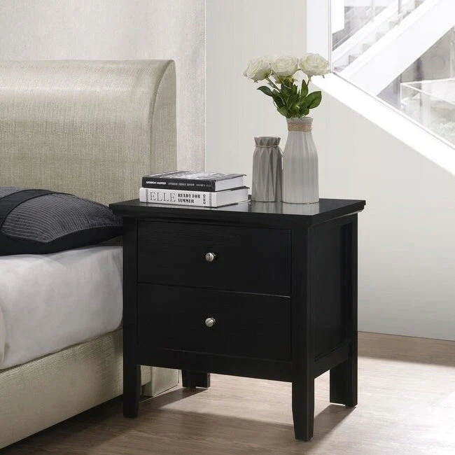 2-Drawer Nightstand, Solid Wood & Veneer, Satin Nickel Pulls, 24"H x 24"W x 16"D, 9 Colors