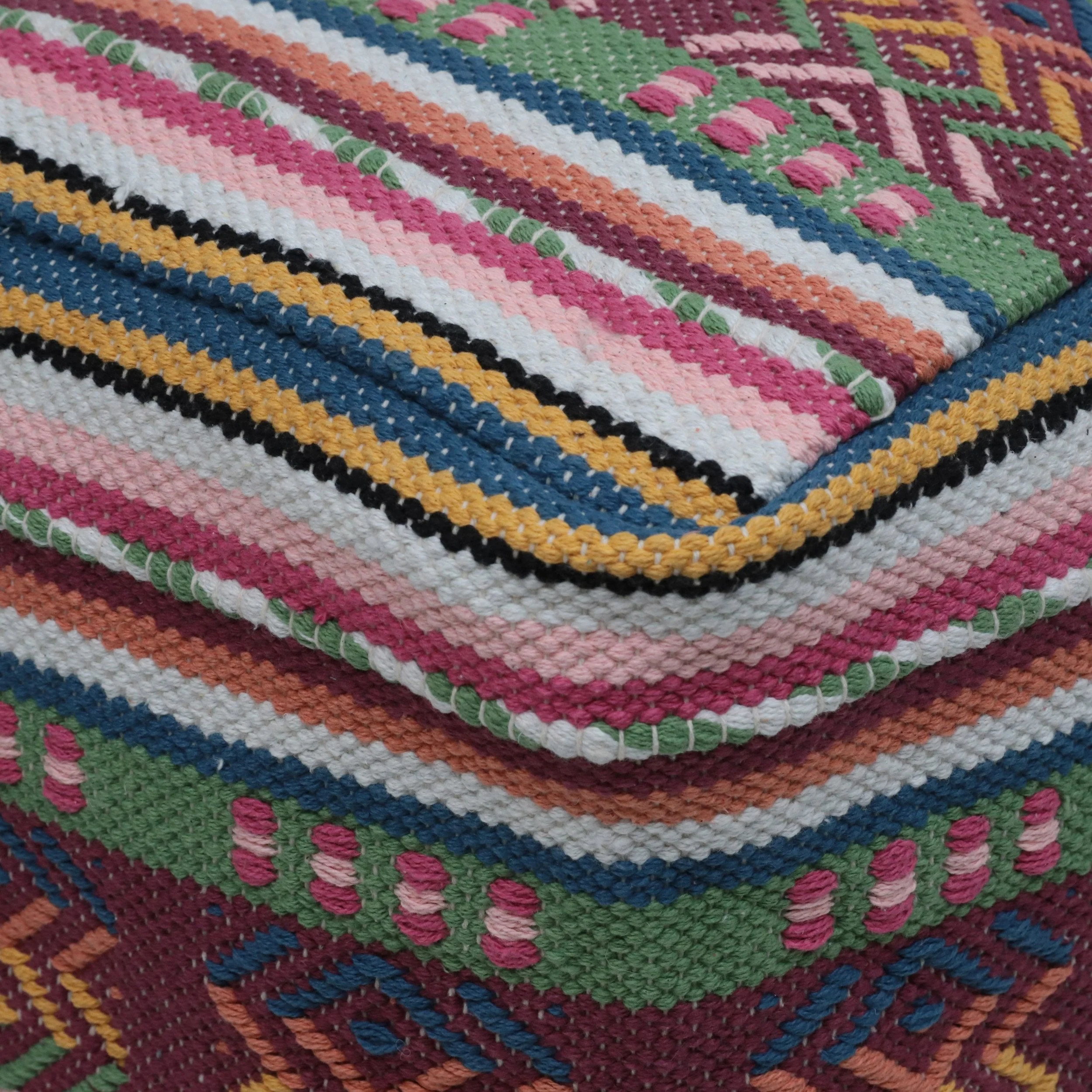 Boho Handcrafted Peruvian Print Cube Pouf - NH615413