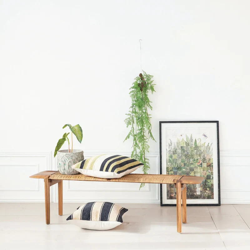 Teakwood and Rattan Bench