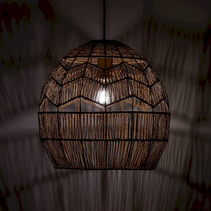 Charlotte River of Goods Metal and Woven Hemp Rope Hanging Pendant Light - 15.5  x 15.5  x 15.75/62.75