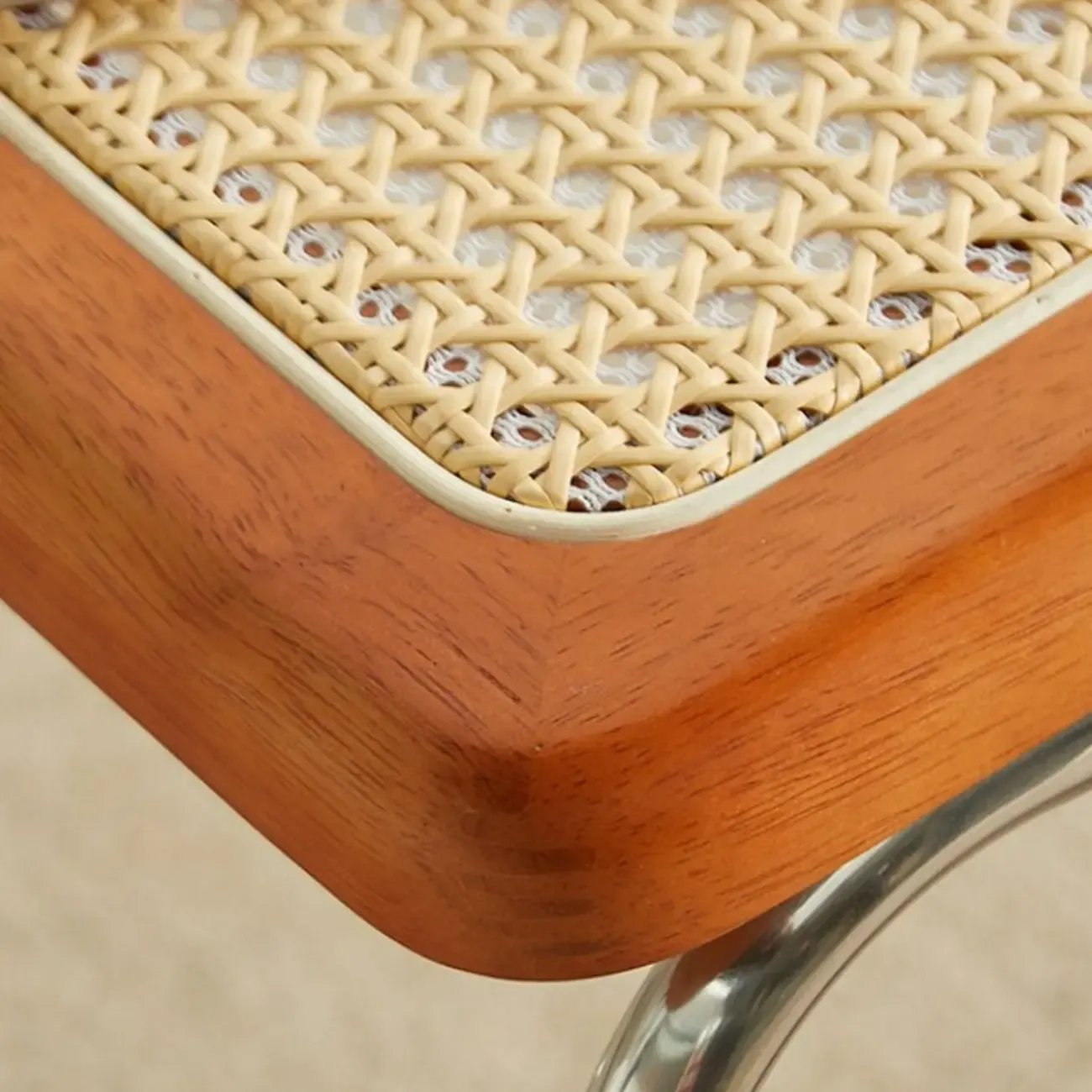 Cherry Finish Rattan Glass Square Nesting Coffee Table