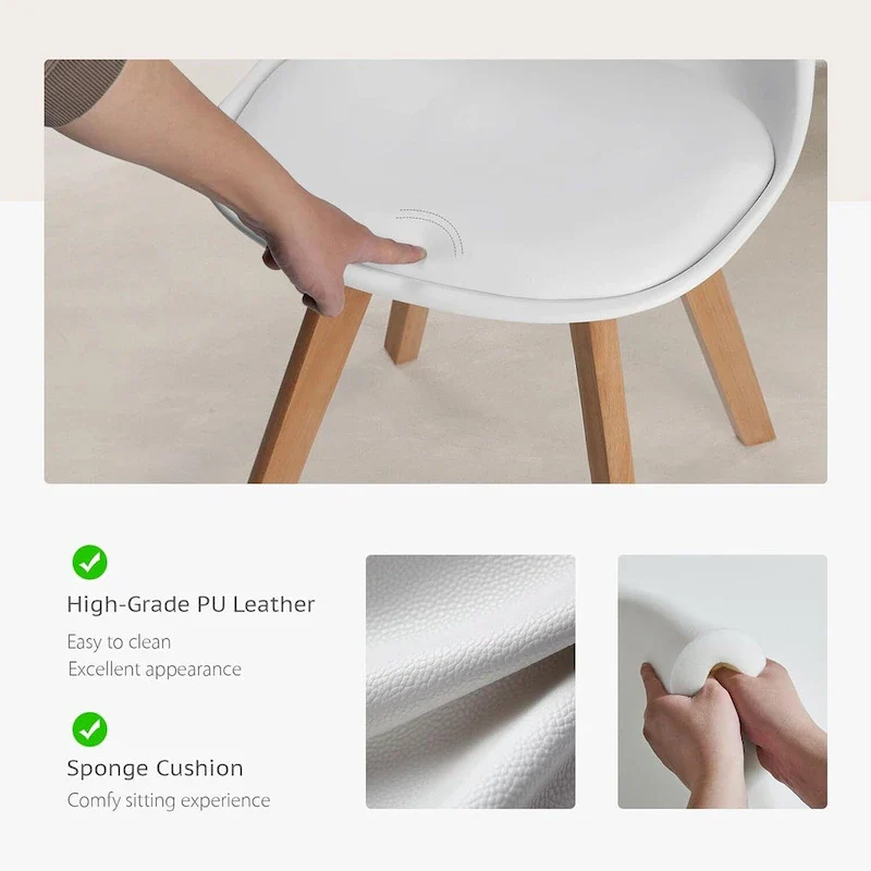 Black PU Leather Dining Chairs with Beech Wood Legs - Set of 4