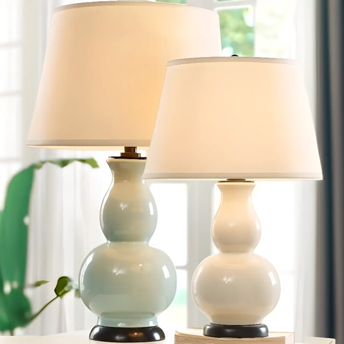 Elegant White Ceramic LED Table Lamp with Fabric Shade
