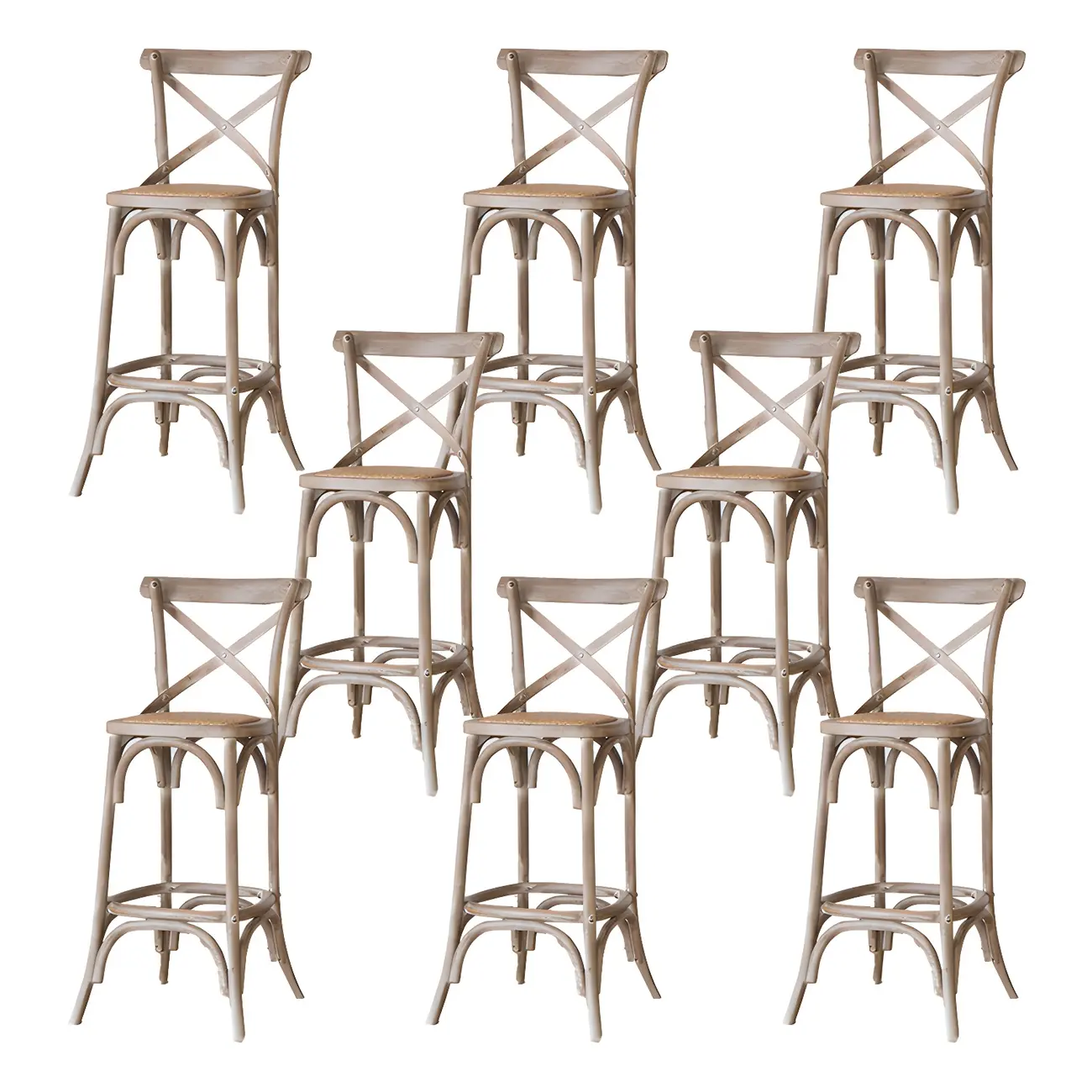 Rustic Solid Wood Wicker Cross Back Bar Stool in Brown/ Grey