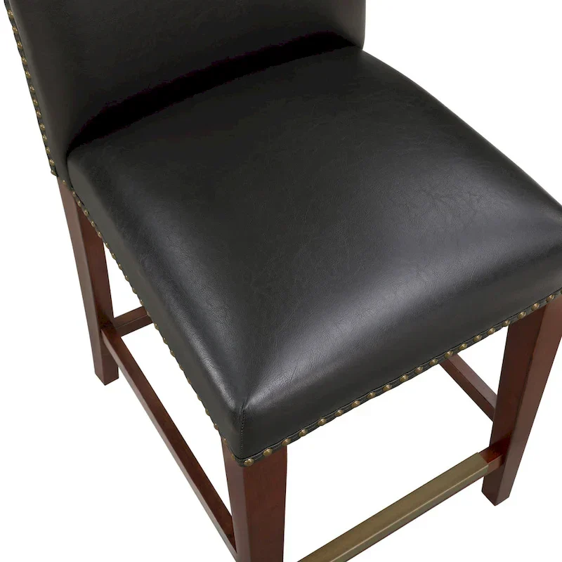 Stationary Faux Leather Counter Stool with Nail Head Trim, Modern Bar Stool