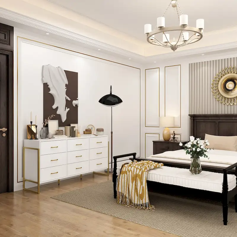 61.4 W Modern Black Dresser with 9 Spacious Drawers - Gold Handles