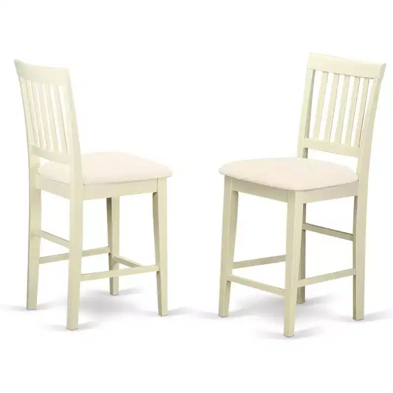HomeStock Counter Stool-Linen Fabric Pub Height Wooden Chairs