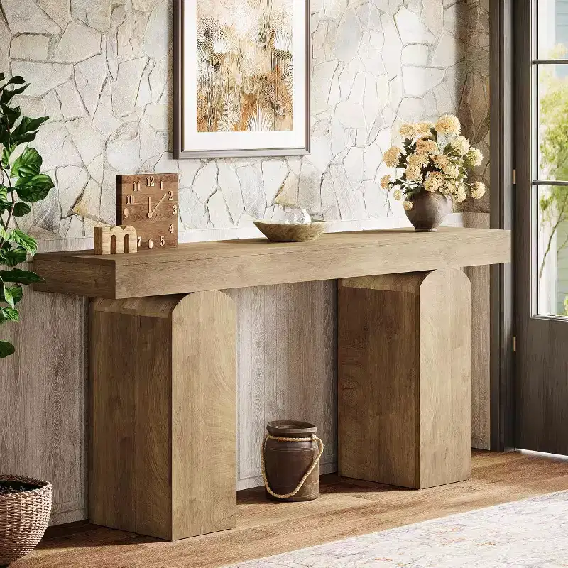 Lantine 63 Entryway Table, Wood Console Table with 2 Arched Pedestal Legs, Sofa Table Behind Couch for Hallway, Living Room