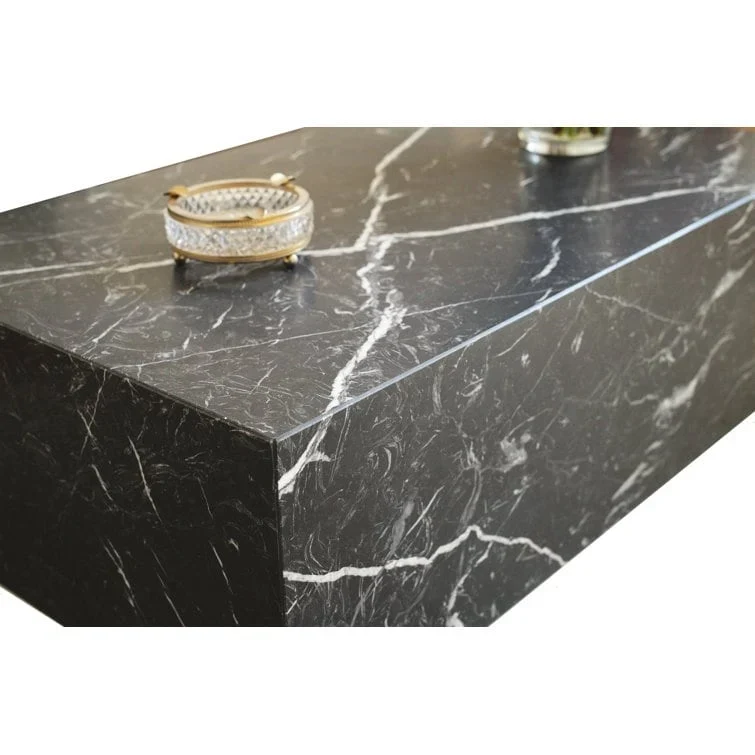 Genuine Marble Block Coffee Table - Black Marble