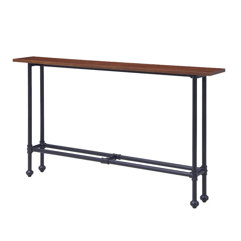 Espresso Wood Rectangular Console Table with Black Metal Base - 56 L x 8 W x 30 H