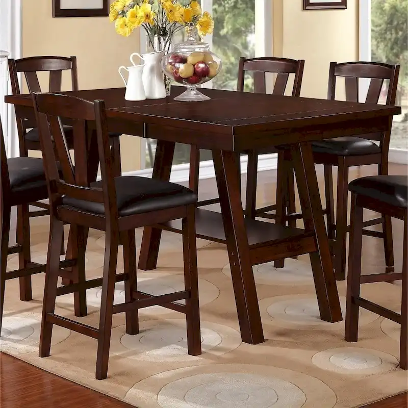 Counter Height Dining Table with Bottom Shelf – 66 x 40 x 36H, Brown