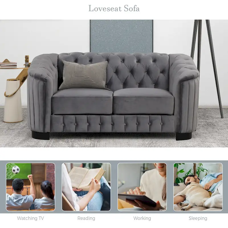64.3 Velvet Upholstered Loveseat Sofa,Modern Loveseat Sofa with Thick Removable Seat Cushion,2-Person Loveseat Sofa Couch