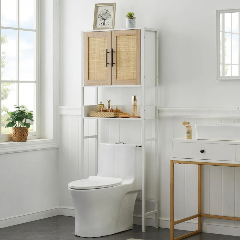 Over The Toilet Storage Cabinet with Rattan Door