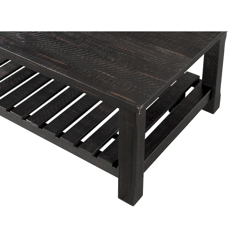 Farmhouse Coffee Table with Bottom Shelf, Grey/Espresso/White/Black/Honey, Pine Wood
