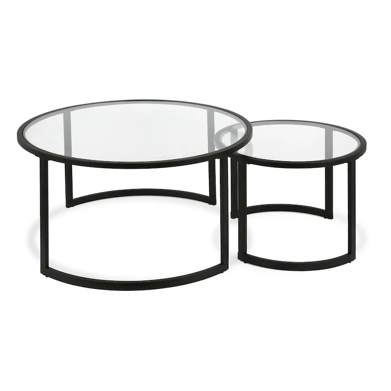 Set of 2 36 Glass And Steel Round Nested Coffee Tables - 36 x 36 x 18