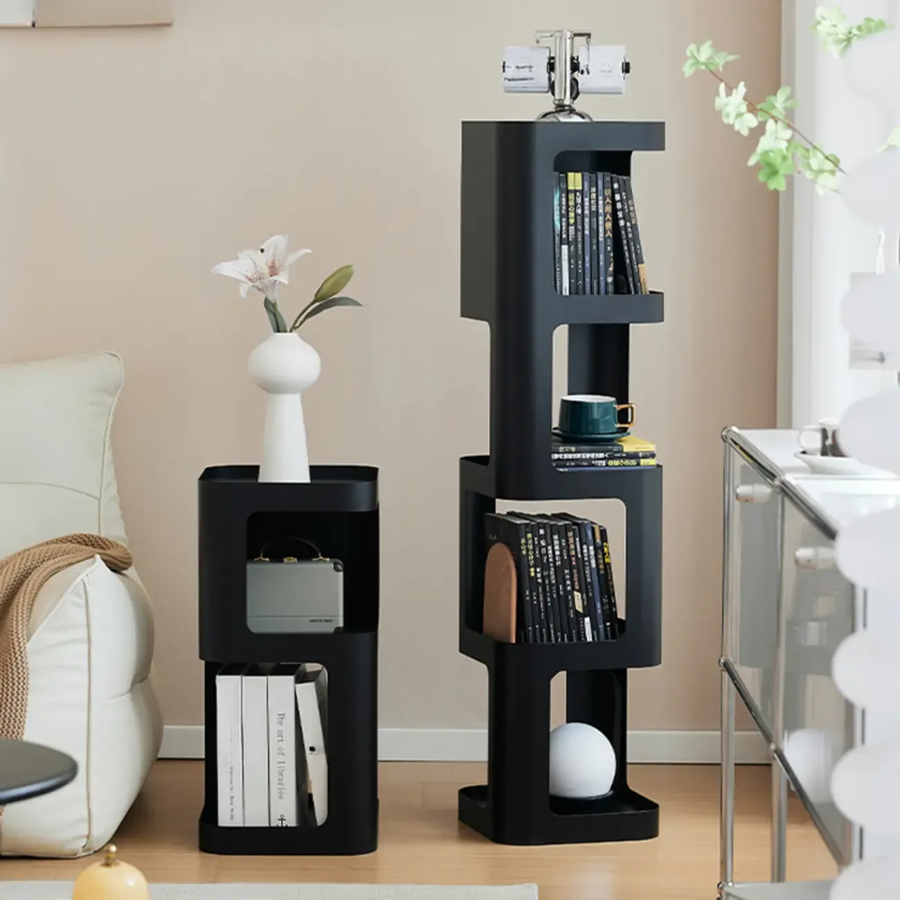 Spatial Art Decorative Black Metal Corner Bookcase