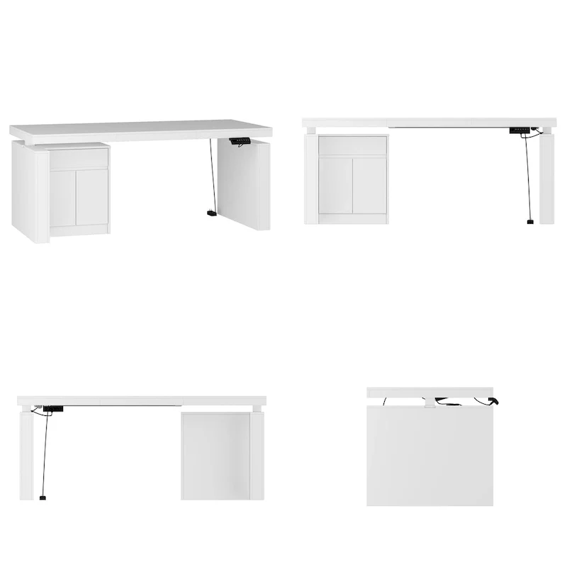 White Electric Height-Adjustable Desk with Side Storage Cabinet – Single User