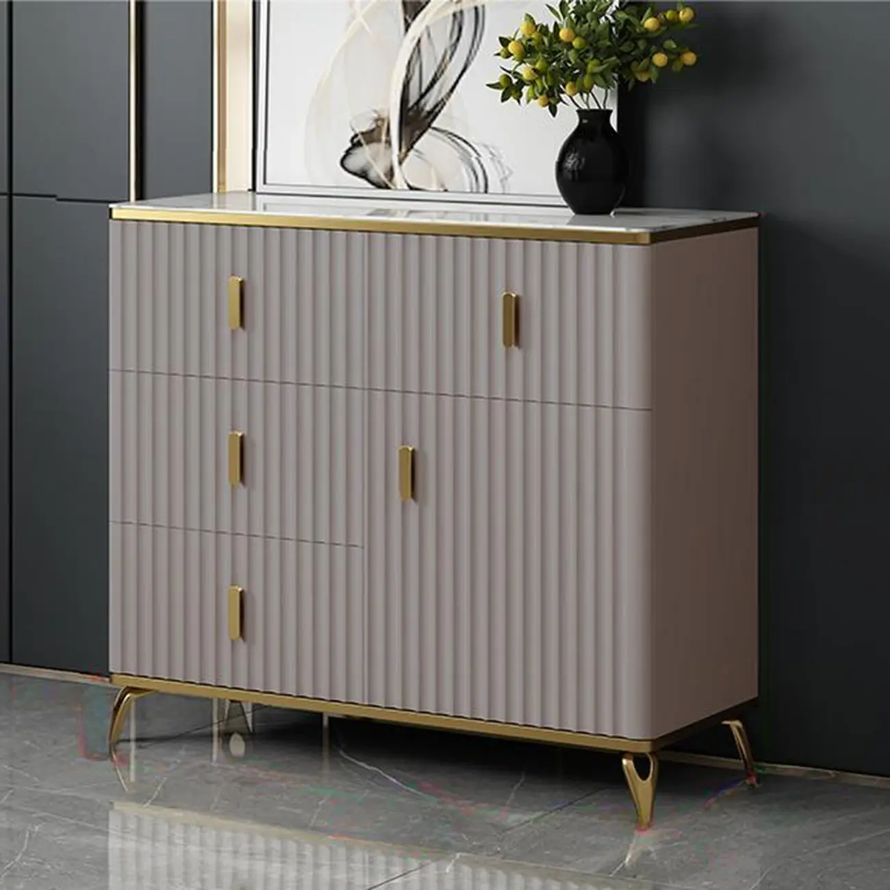 Glam Wooden Living Room Cabinet with Multiple Drawers