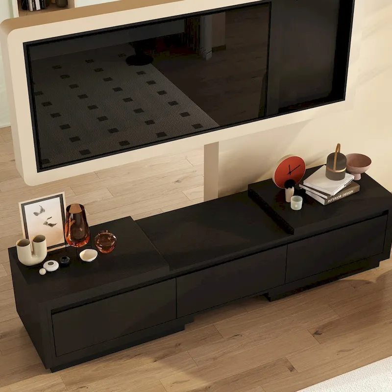 Entertainment Center Table Retracted Extendable TV Stand in Stretch