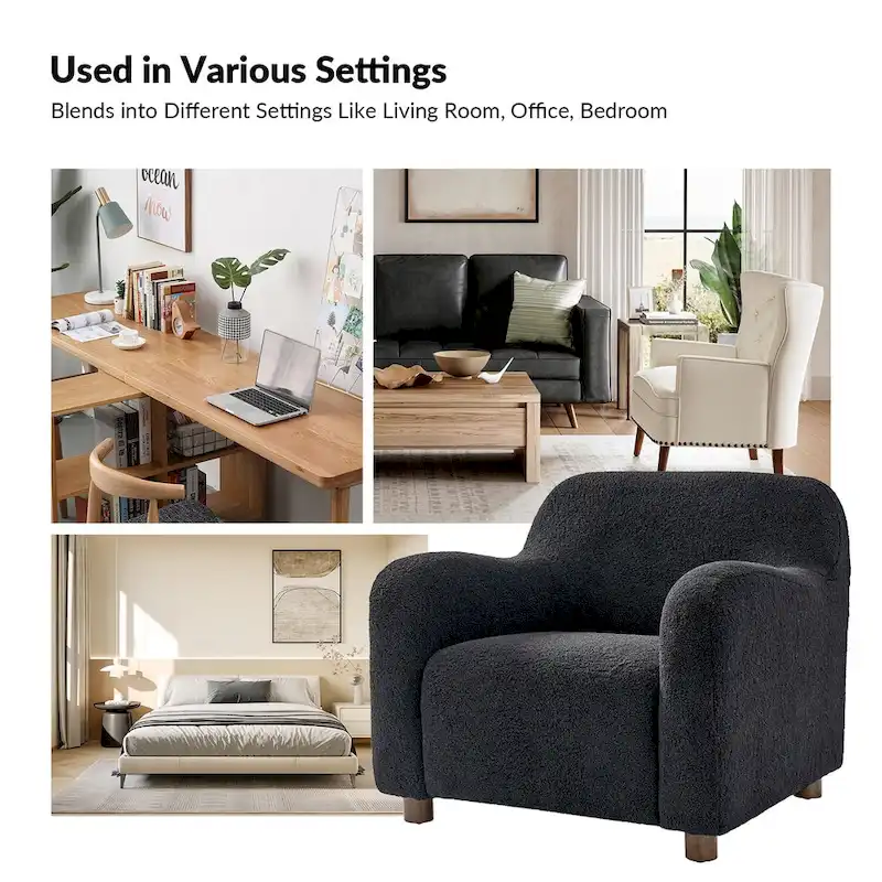 Wayne 35 Wide Boucle Upholstered Teddy Accent Chair with Solid Wood Legs by HULALA HOME