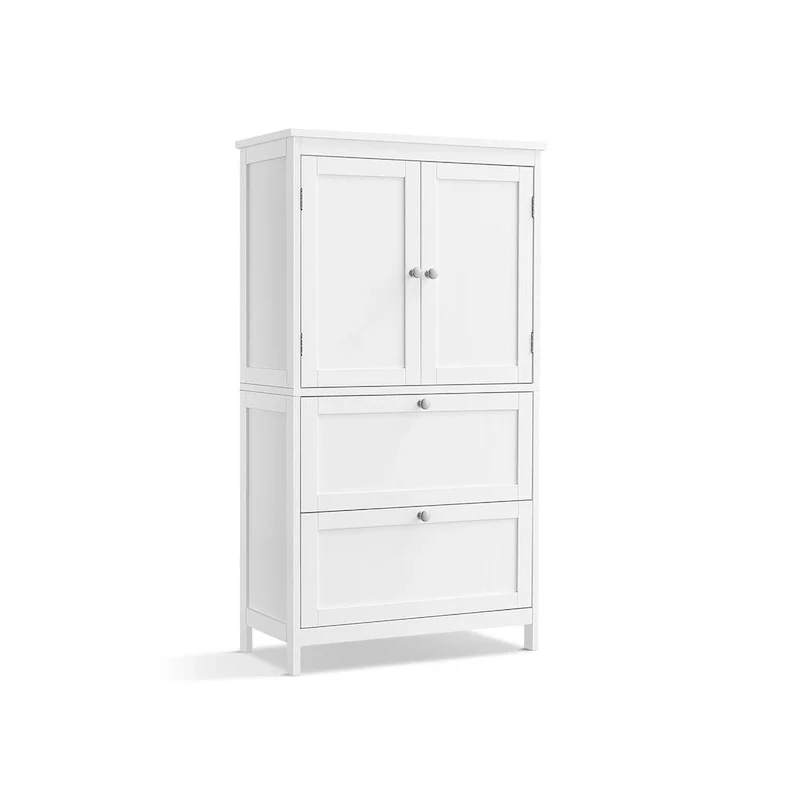 Modern Tall Freestanding Bathroom Storage Cabinet with 2 Drawers and Adjustable Shelf - 11.8D x 23.6W x 43.3H
