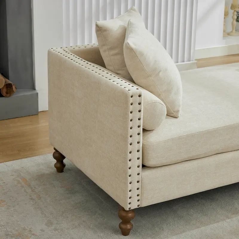 Upholstered Chaise Lounge with Nailhead Trim