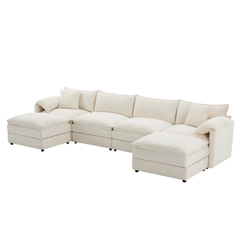 Chenille Modular Sectional Sofa, U Shaped Cloud Upholstered Couch Set