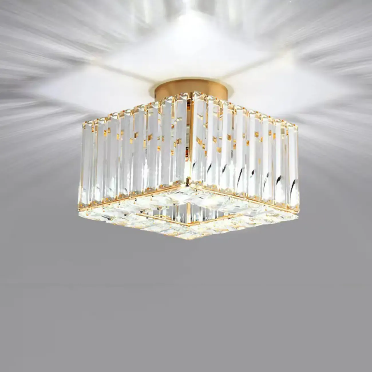 Modern Gold Square Crystal Semi Flush Ceiling Light