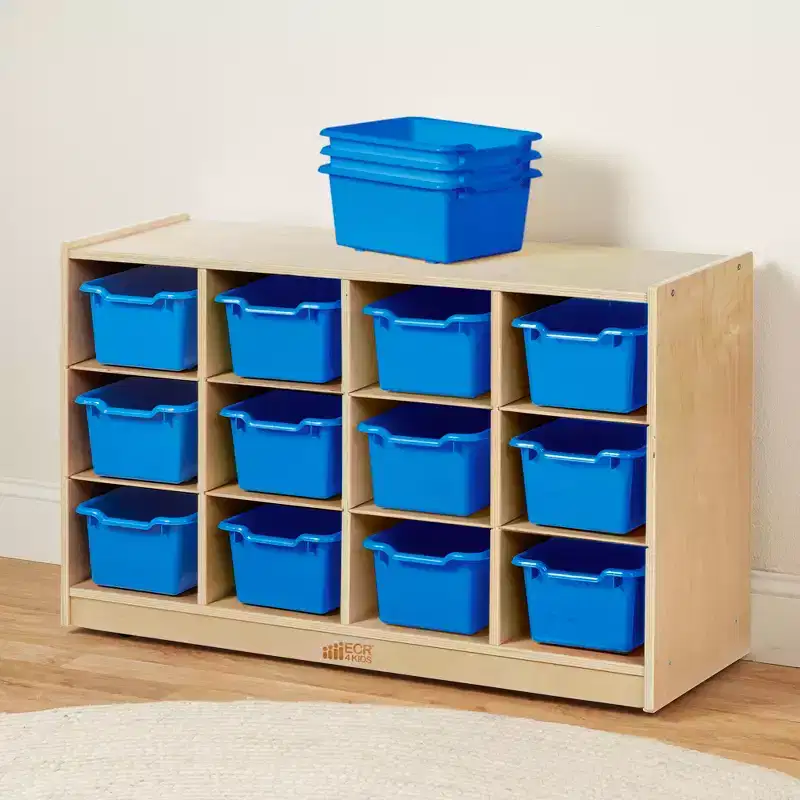 ECR4Kids 12 Cubby Mobile Tray Cabinet and 15 Scoop Front Bins, 3x4, Kids Furniture