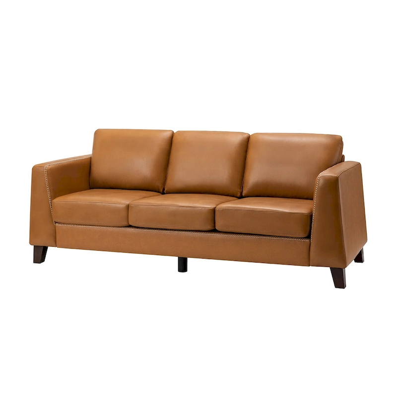 Rita 81.5 Genuine Leather Tuxedo Arm Sofa Couch With Solid Wood Legs By HULALA HOME