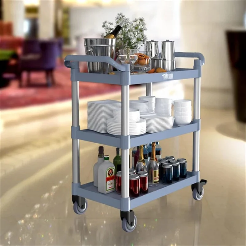 3 Tier Medium 390lbs Capacity Plastic Utility Cart with Wheels Grey