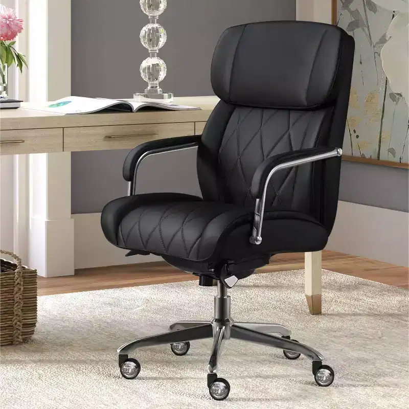 Sutherland Quilted Leather Office Chair with Padded Arms - La-Z-Boy