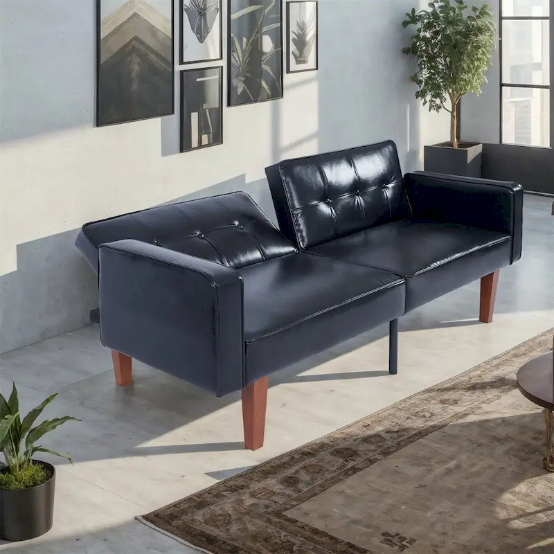 Convertible Sofa Bed Adjustable Fabric Couch Sleeper Modern Recliner Reversible Loveseat Folding Daybed Guest Bed with 2 Pillows