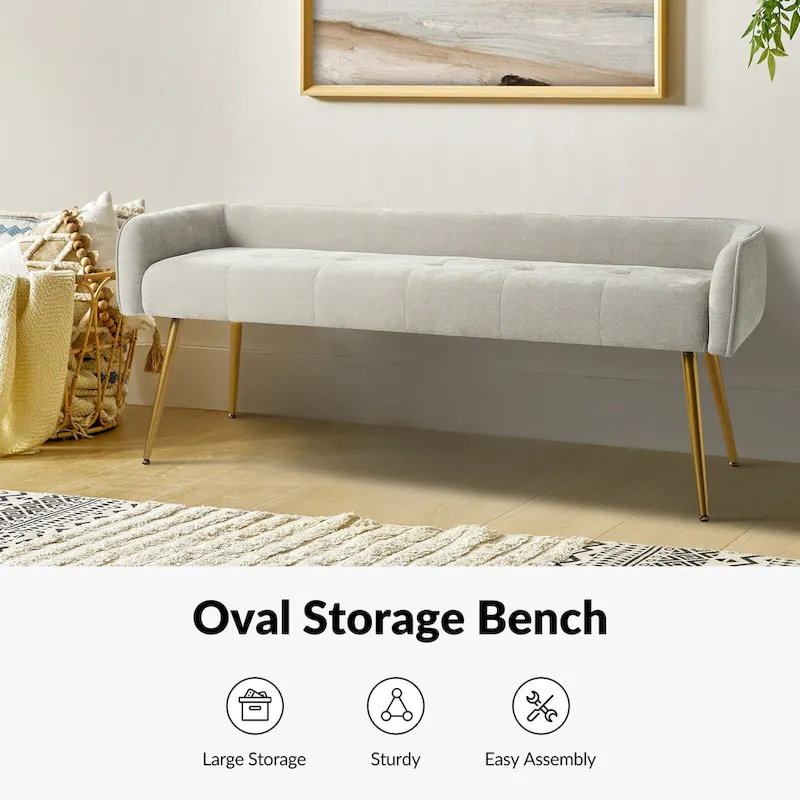 Luis Modern Upholstered Low Back Bench with Sturdy Golden Metal Tapered Leg by HULALA HOME