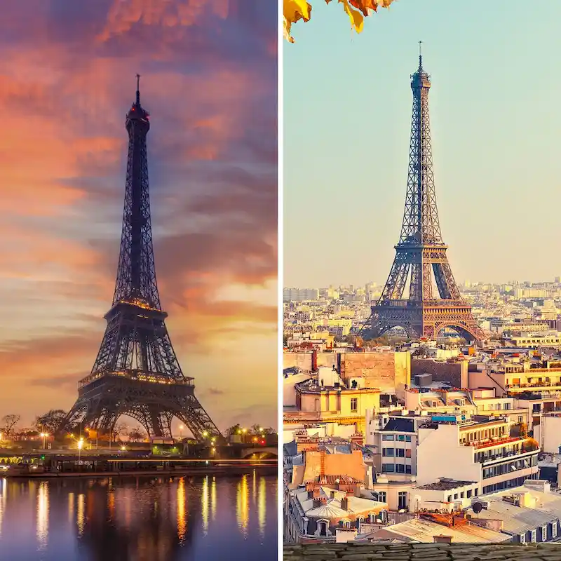 Handmade 6' Double Sided Eiffel Tower Sunset Canvas Room Divider