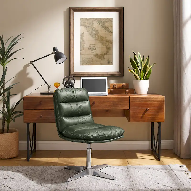 Mid-Century Modern Genuine Leather Home Office Desk Chair