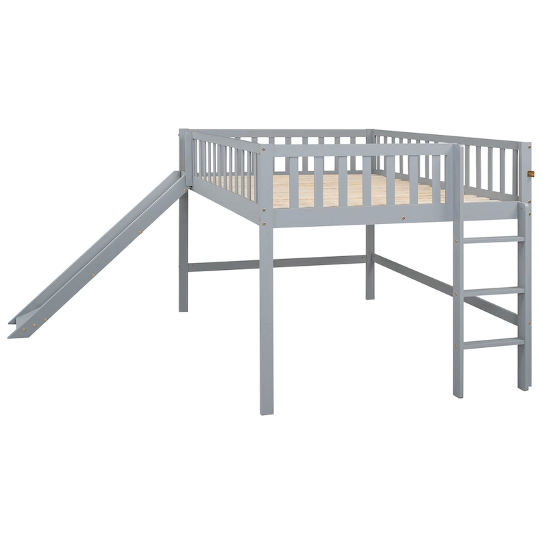 Full Pine Low Loft Bed with Slide