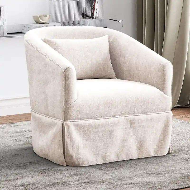 Ouyessir Upholstered Swivel Barrel Chair 360 Degree Accent Chair Fabric Armchair