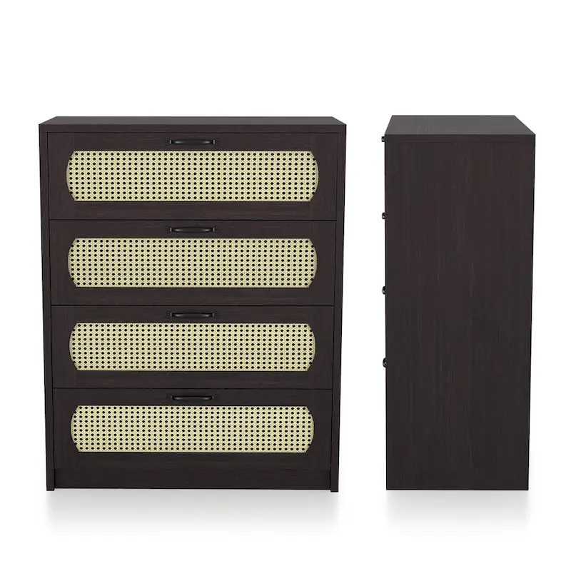 Tropical Espresso Faux Rattan Webbed 4-Drawer Mini Chest by