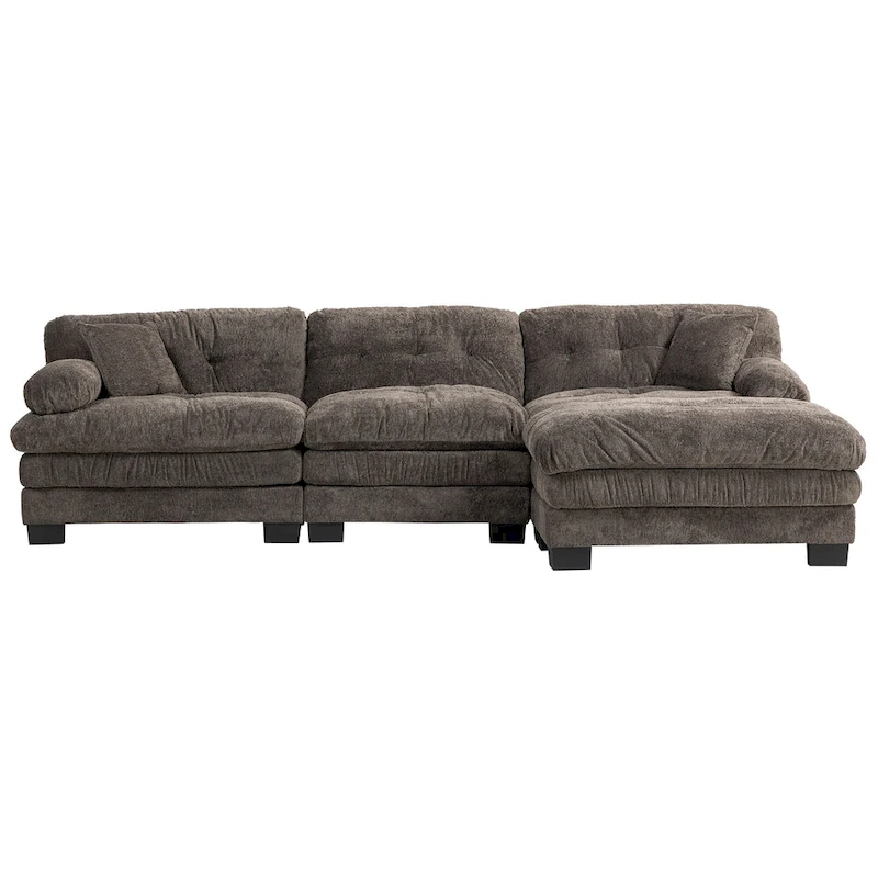 120.87 Chenille L-Shaped Sleeper Sectional Sofa with Ottoman