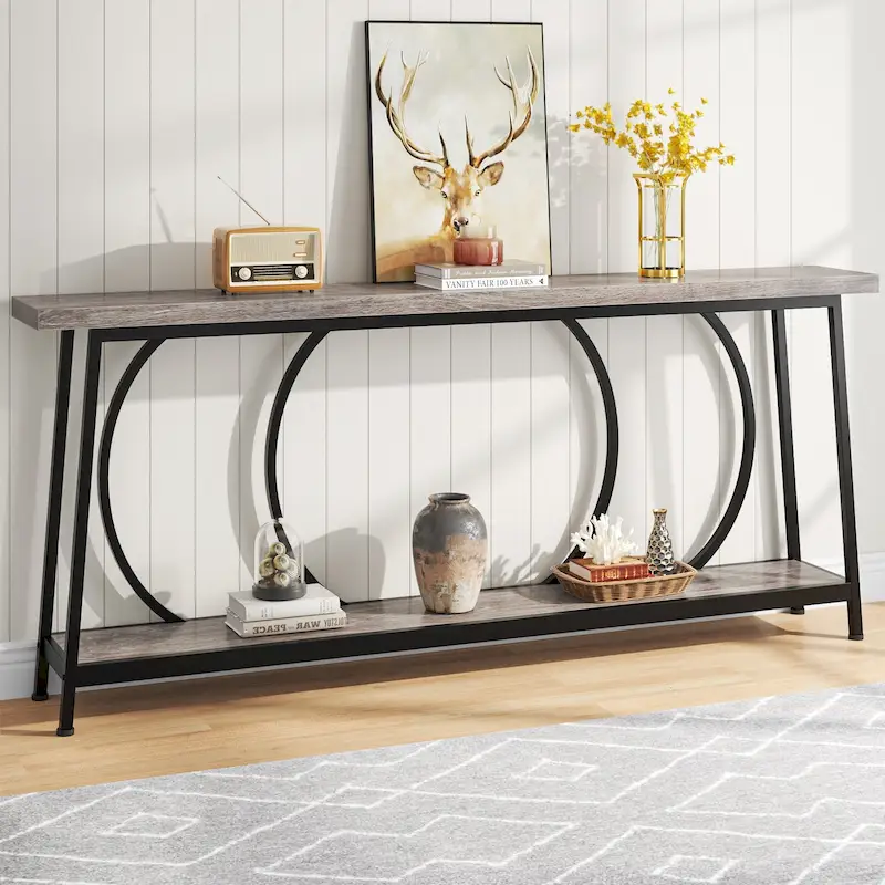 70.9 Inch Extra Long Narrow Sofa Console Table with Metal Frame for Entryway Living Room