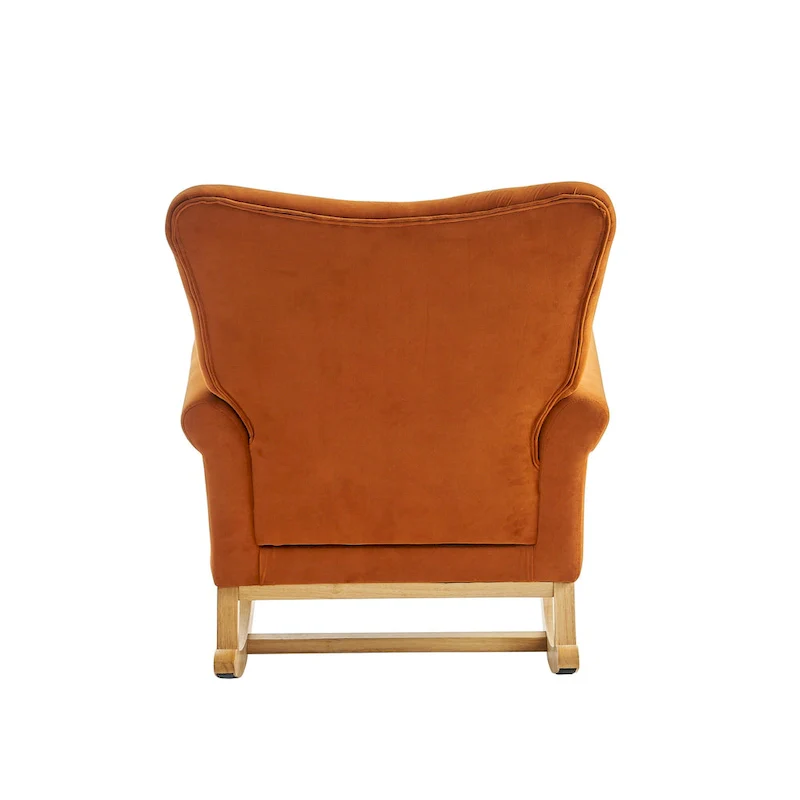 Velvet Tufted High Back Rocking Chair - Single Seat with Wood Legs