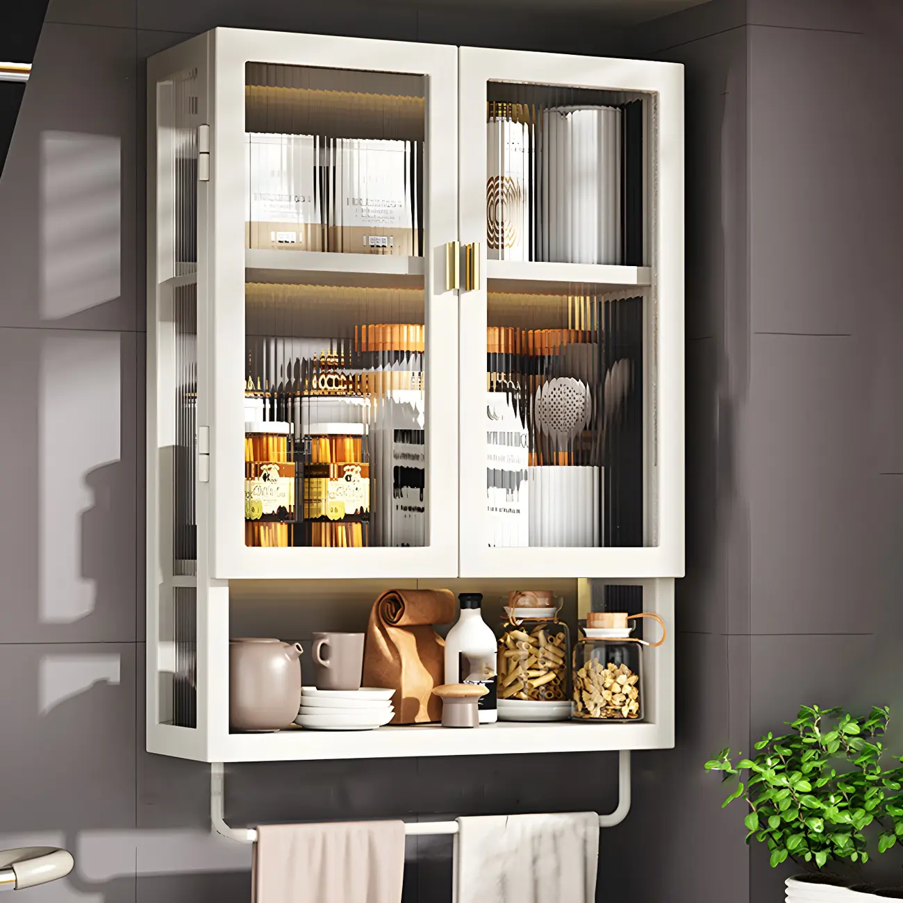 Kitchen Black Modern Metal Floating China Cabinet